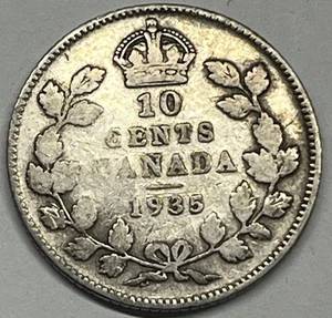 1935 Canada 10c Ten Cents Silver  Dime KM# 23a. Great Example. Free Shipping !! - Picture 1 of 4