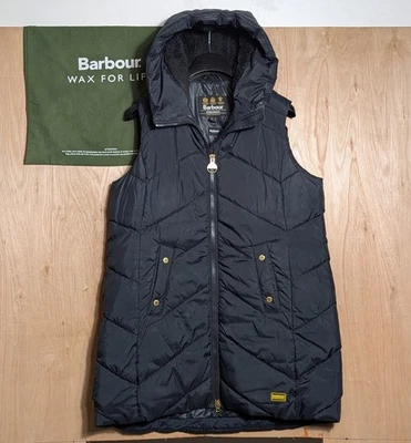 Barbour Aberdare Longline Gilet Size 18 Black With Gold International Fur Hood - Image 1 of 4