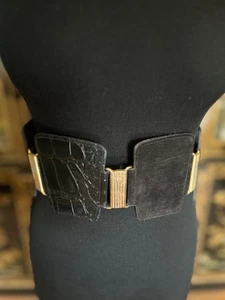 Schwarzes Kroko Lackleder Wildleder Korsett mit Goldakzenten breiter Taillengürtel 80er Glam S - Bild 1 von 17