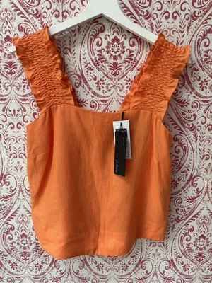 M&S Autograph Orange Irish Linen Ruffle Detailed Blouse Size 8 New With Tags - Image 1 of 4