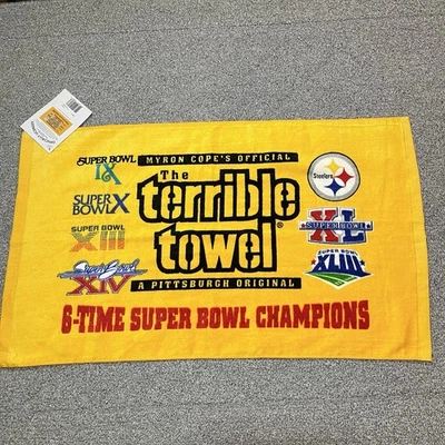 Myron Cope's Pittsburgh Steelers 6 Vezes Campeões do Super Bowl Toalha Terrível NOVA - Imagem 1 de 4