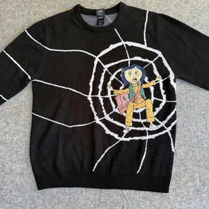 Coraline Sweater MWomens 3XL Black LAIKA Hot Topic Spider Web Graphic Knit Y2K - Picture 1 of 6