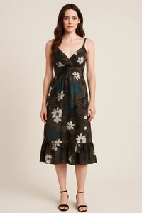 100% SILK - JIGSAW MULTICOLOURED SLEEVELESS A-LINE DRESS SIZE 8 - Picture 1 of 8