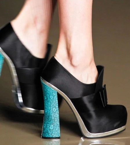 Archival MIU MIU Runway 2012 Club Scarpe Fiocco Anteriore Platform Stivaletti 37 5 Coquette