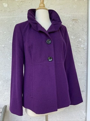 Old Navy Coat Womens Medium Purple Plum Wool Blend Ruffle Neck - Image 1 of 4