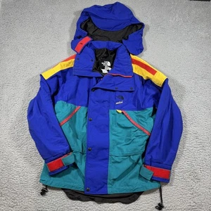 Vintage North Face Jacket Mens Medium Blue Yellow Gore Tex Vertical Hooded 90s - Picture 1 of 12