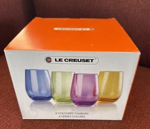 Le Creuset Colored Glass 15.5 oz Tumblers, Set of 4 NEW, NIB - Picture 1 of 13