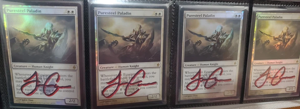 MTG 4 X FOIL PURESTEEL PALADIN SHADOW SIGNED BY ARTIST NEW PHYREXIA - Image 1 of 1