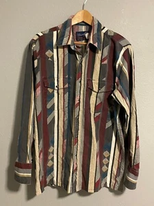 Vintage Wrangler Mens Shirt 17.5x37 Aztec Pearl Snap Button X Long Tails Western - Picture 1 of 6