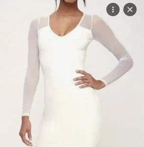 Lulus Dress Parisian Nights White Bodycon Dress Mesh Sheer Long Sleeves Sz XS - Picture 1 of 5