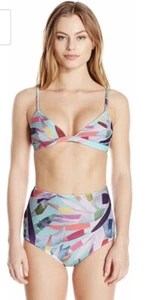 NWT $250 Mara Hoffman Marimba Sz S Bralette W/ Sz XS High Waist Bottom Aqua - Picture 1 of 6