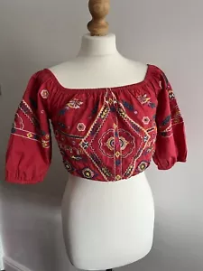 New Look Embellished Gypsy Off Shoulder Top Size 6 8 Festival Boho Beaded Flower - Picture 1 of 8
