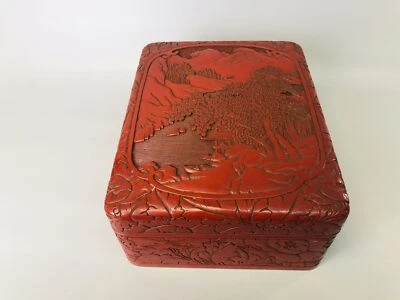 Y7217 BOX Kamakura carving letter case signed landscape Japan antique stationery - Image 1 of 4
