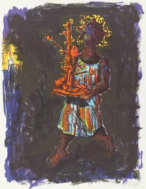 Jörg Immendorff - "Elbquelle" 1999 - Farblithografie  - datiert - handsigniert - Bild 1 von 2