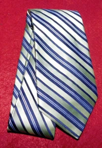 JONES NEW YORK MADE IN U.S.A. GREEN/BLUE/WHITE STRIPED TIE - DESIGNER TIES. - Picture 1 of 3