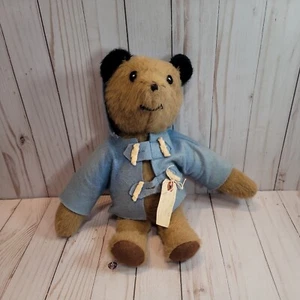 Vintage Paddington Stuffed plush Animal Teddy Bear blue coat 13" tan black ears - Picture 1 of 11
