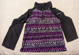 Columbia Youth Kids Sweater Black Purple Small 7/8 Pullover 1/4 Zip Fleece Girls - Picture 1 of 7