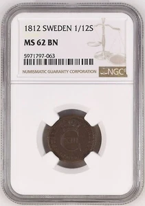 P215, Sweden, Carl XIII, 1/12 Skilling 1812, NGC MS62BN - Picture 1 of 2