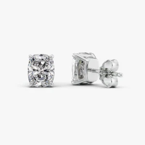 Pendiente de oro blanco de 18 quilates creado en laboratorio de 2,00 quilates con pasador de diamante cojín certificado IGI - Imagen 1 de 7