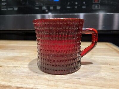 1950’s Ruby Red Amberina Manganese Glass 8 0z Coffee Cup Textured Oval Hobnail • 15£