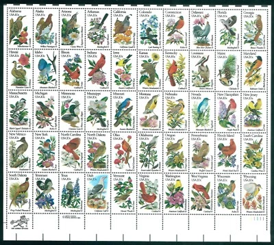 Scott #2002c 20¢ State Birds & Flowers Mint Sheet MNH  CV $48.69 - Image 1 of 4