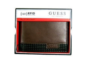 Guess Men's Brown Black Bifold Passcase Wallet RFID Protection NIB - Picture 1 of 6