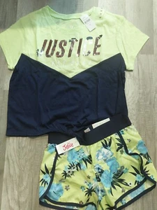 NWT Girls Justice outfit Sequin Boxy Logo Top Size 10 - Shorts Size 8 (D) - Picture 1 of 2