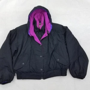 Obermeyer Vintage Coat Snow Ski Ladies 12 Black Womens Purple Striped Pink Snow - Picture 1 of 5