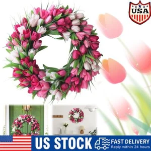 15.7'' Artificial Tulip Wreath Front Door Spring Floral Wreath Mother's Day Gift - Picture 1 of 11