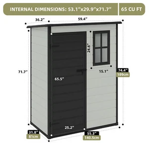 5x3 ft Outdoor Storage Shed All-Weather 65 CuFt Durable Resin Garden Tool House - Picture 1 of 11