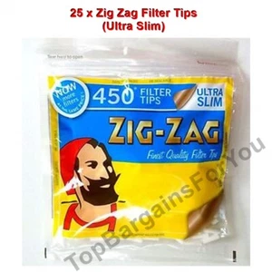 25x Zig Zag Ultra Slim Cigarette Filter Tips 450 Pack Resealable Bags Design Set - Picture 1 of 1