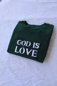 Embroidered GOD IS LOVE, Hoodie or Crewneck, Long Sleeve, Classic fit, Unisex, A - Picture 1 of 8