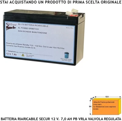 SELEZIONE SECURVERA Accumulatore Batteria Ricaricabile Pb VRLA 12 V 7,0 Ah Selezionata da Securvera