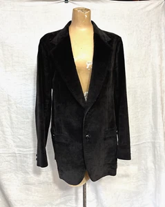 Men's 1970s 1980s Vintage Lee Black Velvet Blazer Suit Jacket Coat - Picture 1 of 8