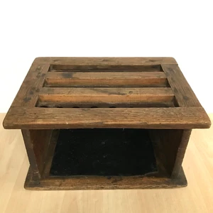 Antique Wooden Foot Warmer Storage Box Metal Base & Top Country Decor Display - Picture 1 of 15