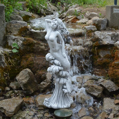 Sirena su onda statua in pietra 80 cm 23 kg grigio cemento bianco antigelo