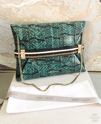 Bolso clutch Jimmy Choo DORA verde Elaphe cadena piel de serpiente Foto 1 de 4