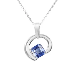 Adorabile Ceylon Pastello Zaffiro Blu Taglio Asscher 925 Ciondolo Argento Gemma - Foto 1 di 7