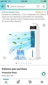 Portable Air Conditioner 3 in 1 Evaporative AC Tower Fan w/ 3 Speeds & Pivoting - Picture 1 of 4