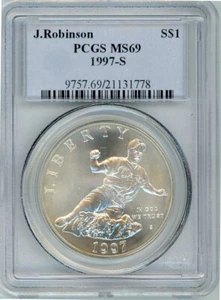 1997S JACKIE ROBINSON COMMEMORATIVE $1 PCGS MS69 Cert. 21131778 - Picture 1 of 2
