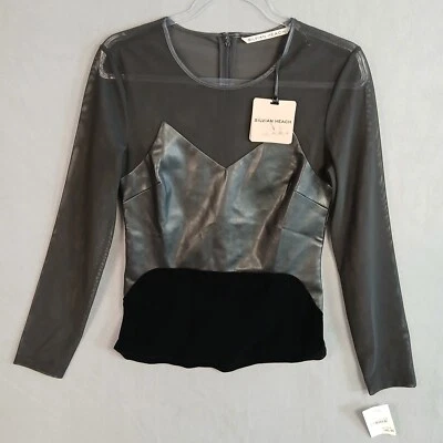 Silvian Heach Women's Faux Leather Panel Sheer Mesh Long Sleeve Top Size S NWT - Image 1 of 4