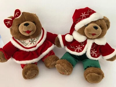 Dan Dee Christmas Teddy Bear Set 14" Plush Pair Red Velvet Snowflake Outfit 2004 - Изображение 1 из 4