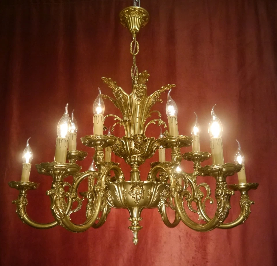 LUSTRE ANTIGO VINTAGE BRONZE BRILHANTE LÂMPADA DE TETO BARROCO 16 LÂMPADAS Ø 32" - Imagem 1 de 4