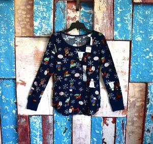 Women's Old Navy Thermal-Knit Waffle Pajama Top Blue Top Plaid MEDIUM Blue - Picture 1 of 9