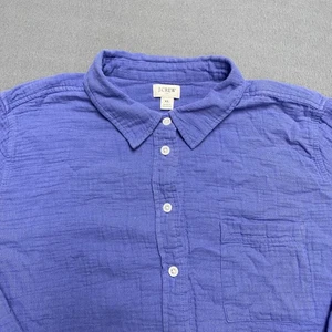 Camisa J.Crew Mujer XL Azul Arrugado Algodón Botón Frontal Manga Larga Bolsillo - Imagen 1 de 10