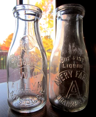 2) 1920-30's ALLYN Mystic AVERY Franklin CONNECTICUT dairy CONN. CT. milk bottle - Image 1 of 3