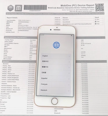 Apple iPhone 8 - 64 GB - Dorado (T-Mobile) - REVISAR: PASADO - ASTILLADO + Batería Roja Foto 1 de 4