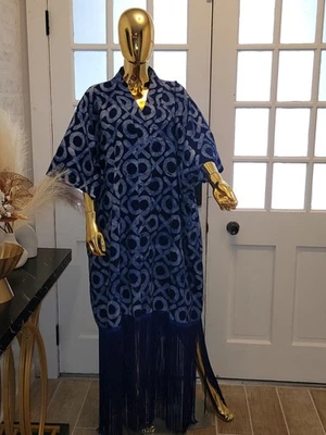 Elegant Adire African rich Anty bubu dress for women with Fringe  - Image 1 of 4