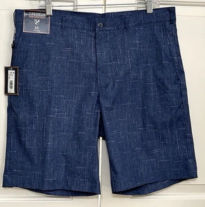 Pantaloncini da golf chino nuovi con etichette Cremieux Performance taglia 36 blu navy flat front da uomo - Foto 1 di 5