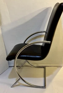 MCM 1960s Black Leather & Chrome Italian High Back Chair w Armrest - Picture 1 of 13